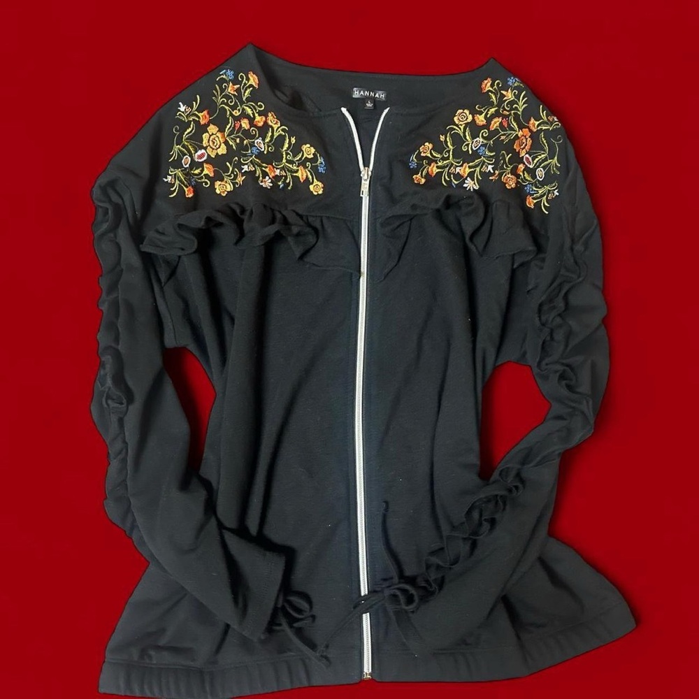 Hannah Whimsygoth Black Floral Embroidered Jacket